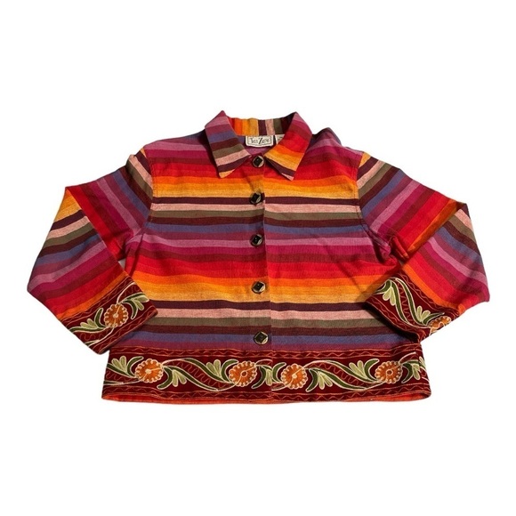 Tan-Zara Tantrums Western Aztec Embroidered Rainbow Button Front Jacket size S - Picture 8 of 13